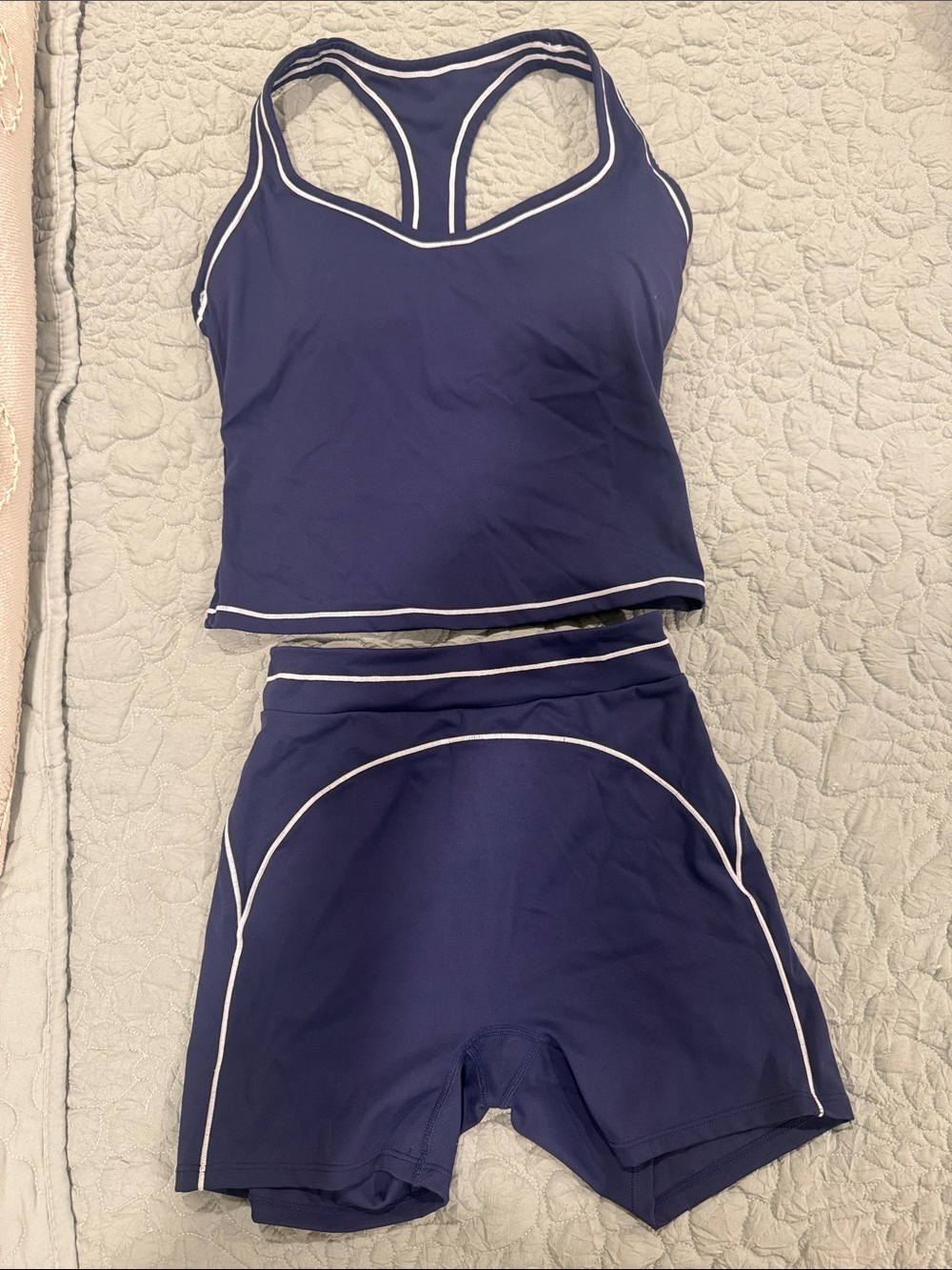 Navy Racerback Crop Top and Shorts Set - Women